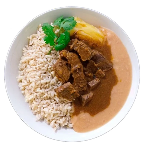 Guiso de carne con arroz integral y menestra